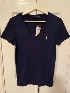 Polo by Ralph Lauren NWT  Navy V-Neck Tee with White Pony Logo Size Large